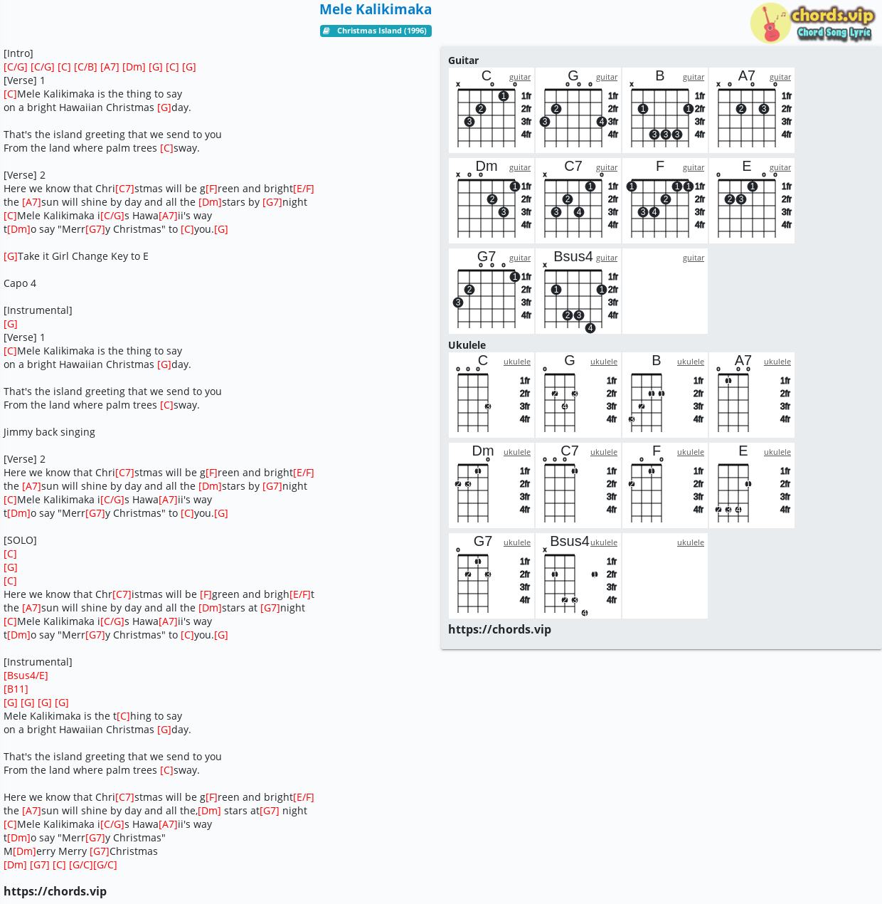 Chord: Mele Kalikimaka - tab, song lyric, sheet, guitar, ukulele