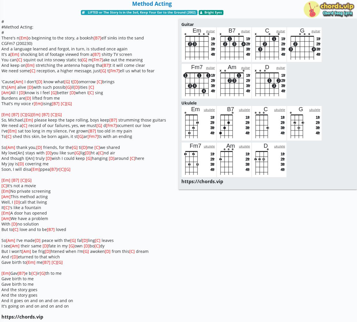 Chord Method Acting Bright Eyes Tab Song Lyric Sheet Guitar Ukulele Chords Vip