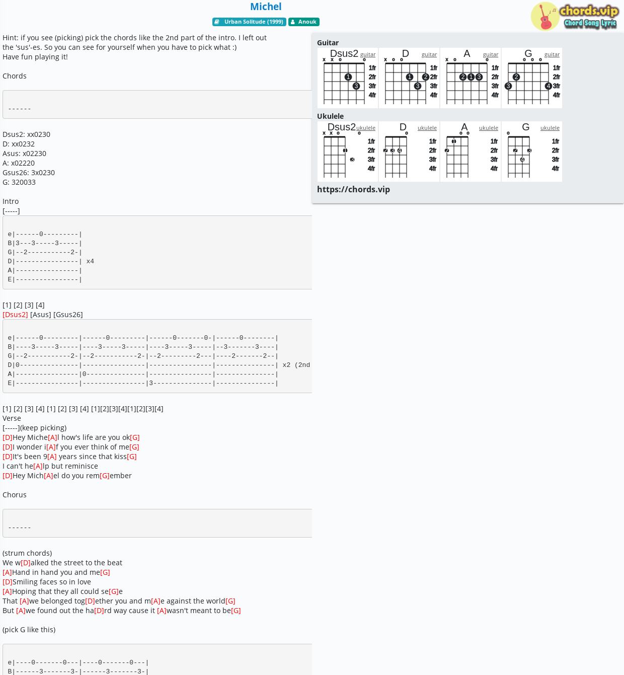 Chord Michel Anouk Tab Song Lyric Sheet Guitar Ukulele Chords Vip