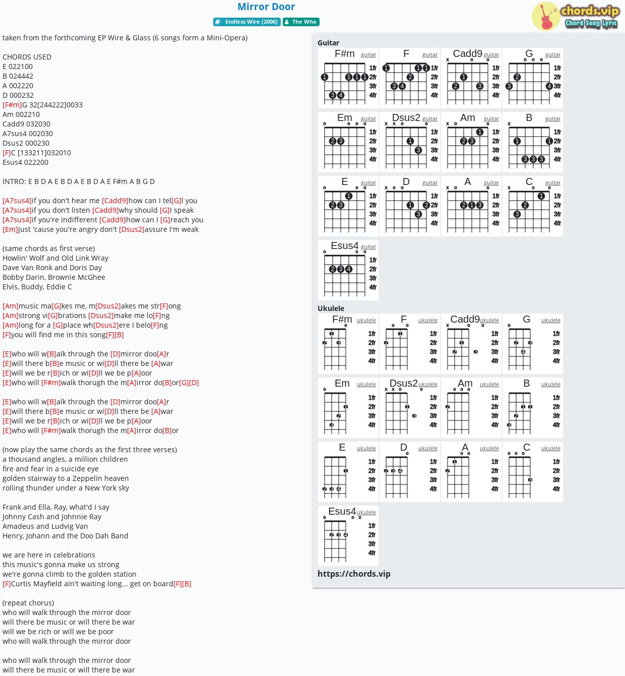 Chord Mirror Door The Who Tab Song Lyric Sheet Guitar Ukulele Chords Vip