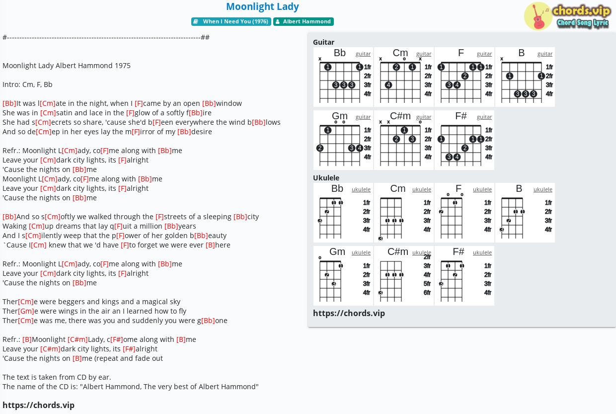 Chord Moonlight Lady Albert Hammond Tab Song Lyric Sheet