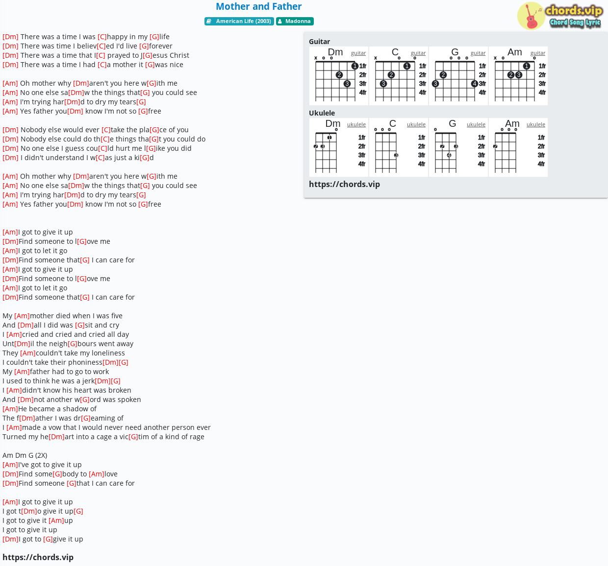 Chord Mother And Father Madonna Tab Song Lyric Sheet Guitar Ukulele Chords Vip