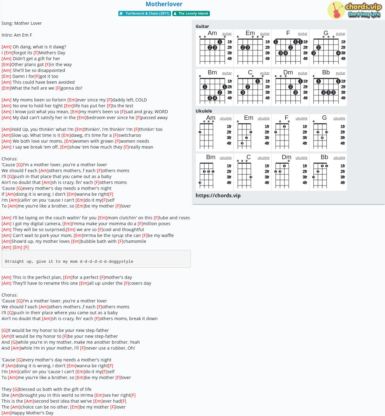 Chord Motherlover The Lonely Island Tab Song Lyric Sheet Guitar Ukulele Chords Vip