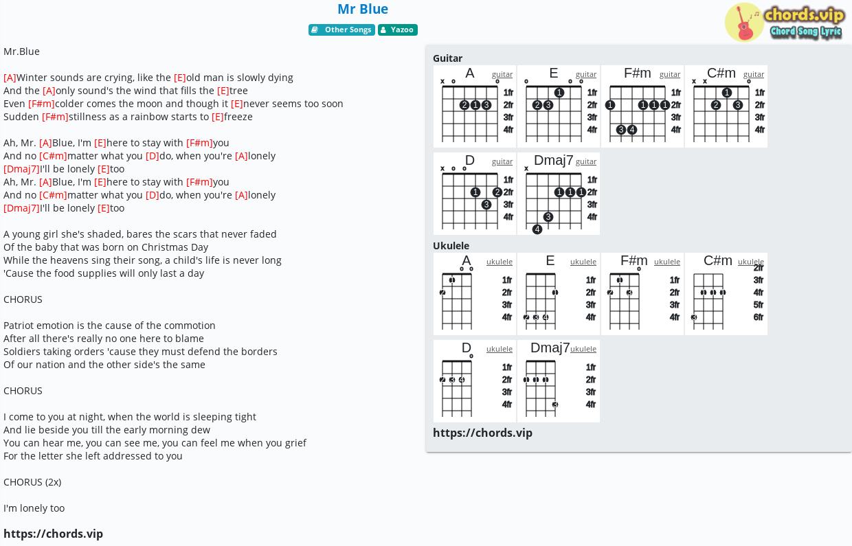 sammenbrud nøgle brevpapir Chord: Mr Blue - Yazoo - tab, song lyric, sheet, guitar, ukulele | chords .vip