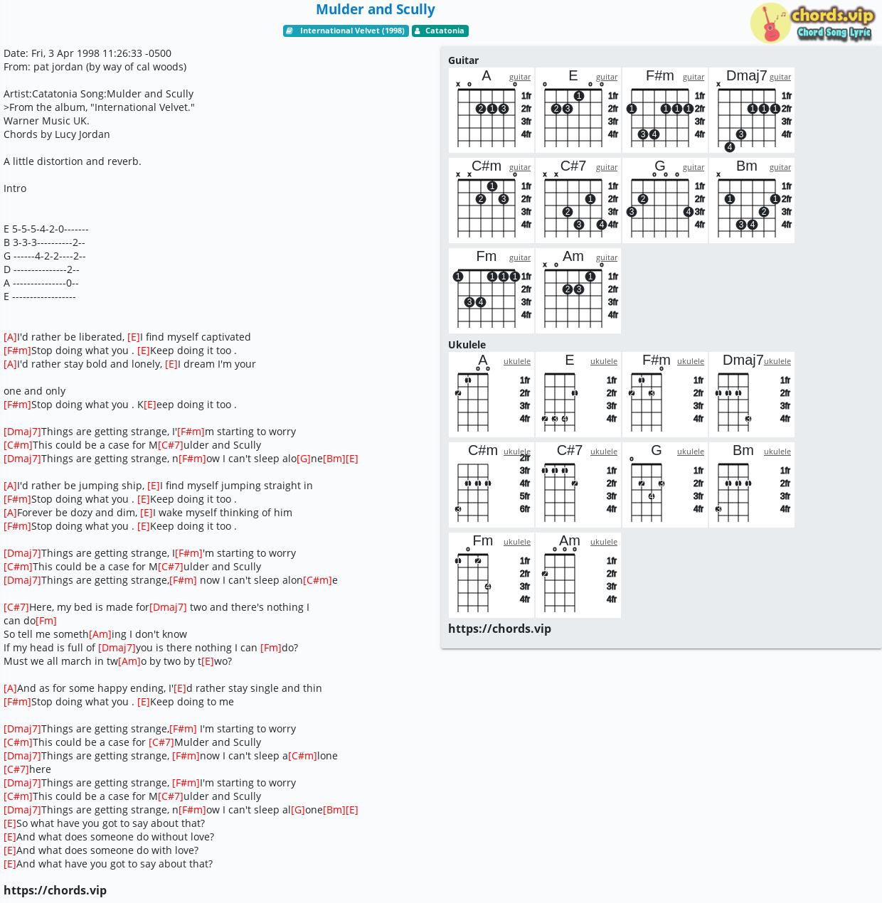 Chord Mulder And Scully Catatonia Tab Song Lyric Sheet Guitar Ukulele Chords Vip