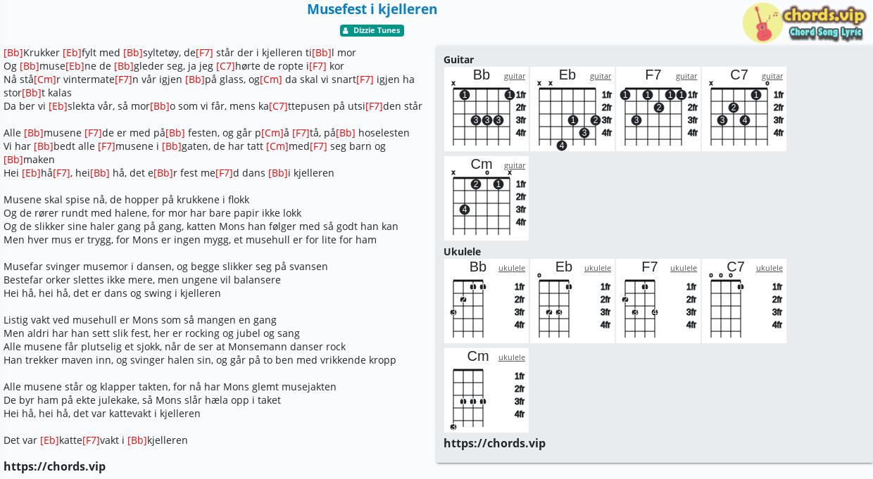 Chord Musefest I Kjelleren Dizzie Tunes Tab Song Lyric Sheet Guitar Ukulele Chords Vip