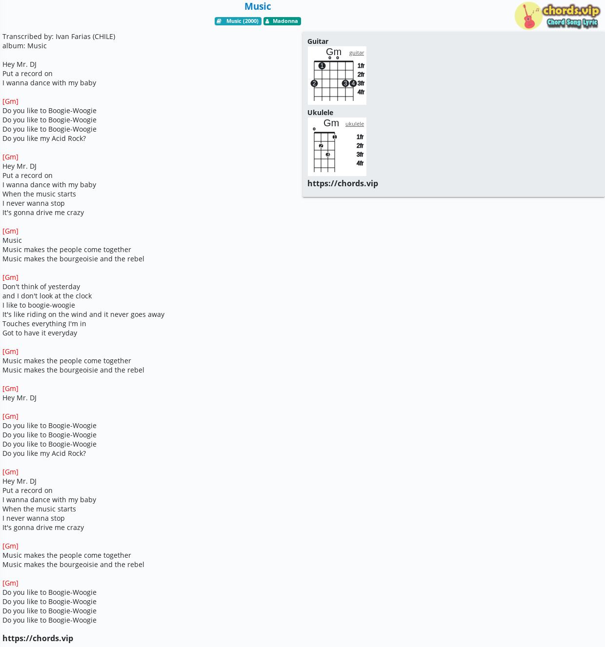 Chord Music Madonna Tab Song Lyric Sheet Guitar Ukulele Chords Vip