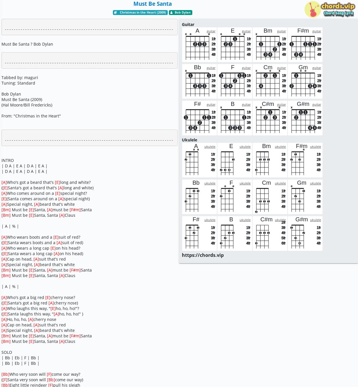 Chord Must Be Santa tab, song lyric, sheet, guitar, ukulele chords.vip