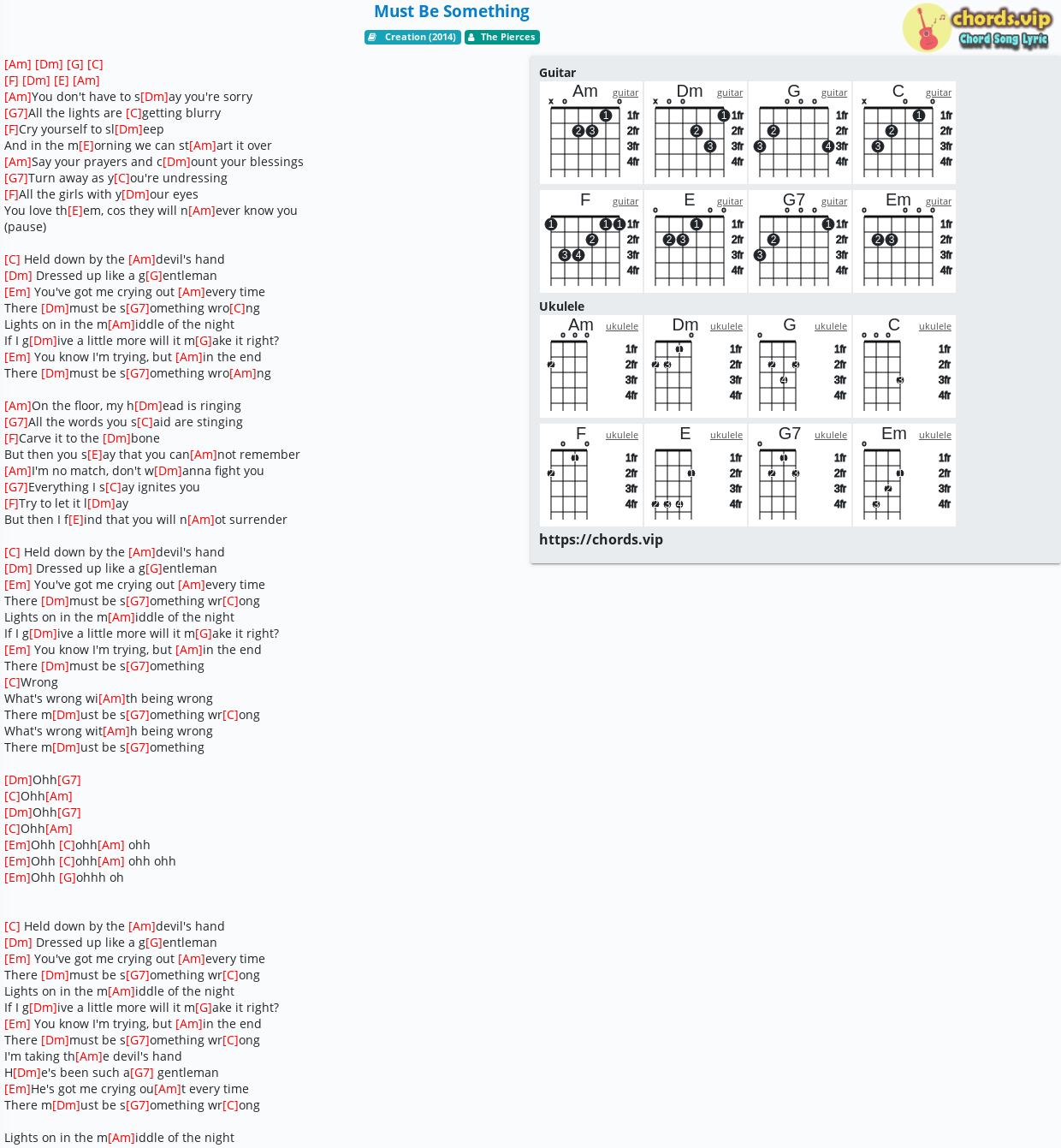 Chord Must Be Something The Pierces Tab Song Lyric Sheet Guitar Ukulele Chords Vip