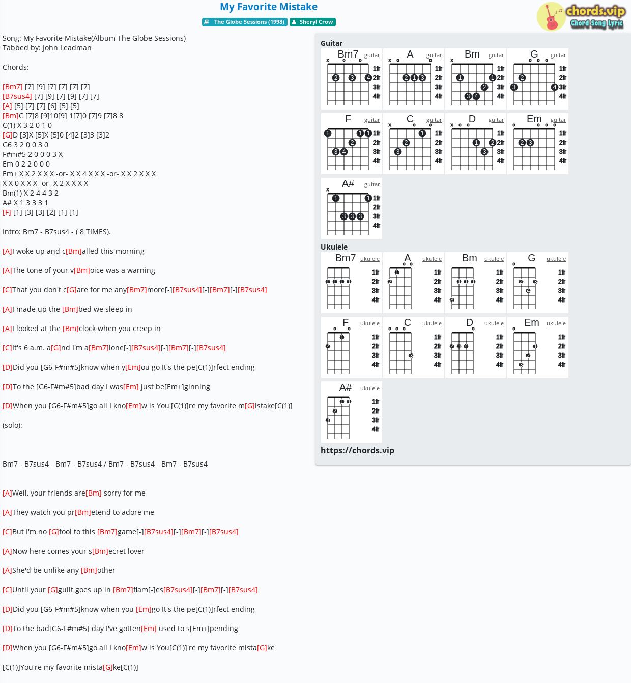 Chord My Favorite Mistake Sheryl Crow Tab Song Lyric Sheet Guitar Ukulele Chords Vip