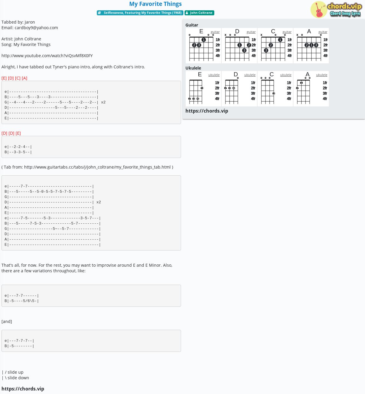 Chord: My Favorite Things - tab, song lyric, sheet, guitar, ukulele