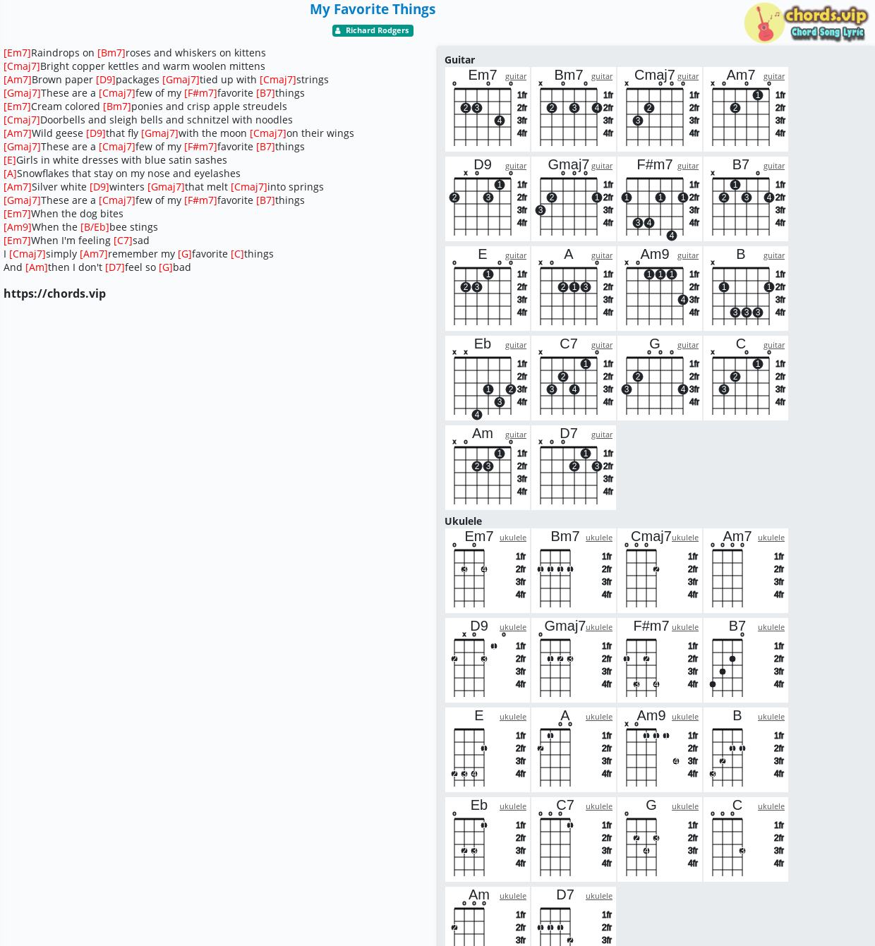 Chord: My Favorite Things - tab, song lyric, sheet, guitar, ukulele