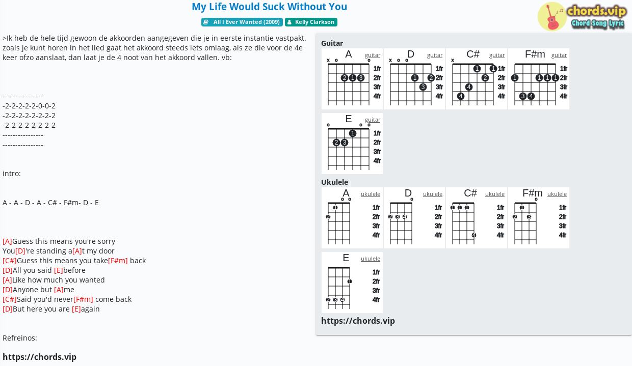 Chord My Life Would Suck Without You Kelly Clarkson Tab Song Lyric Sheet Guitar Ukulele Chords Vip
