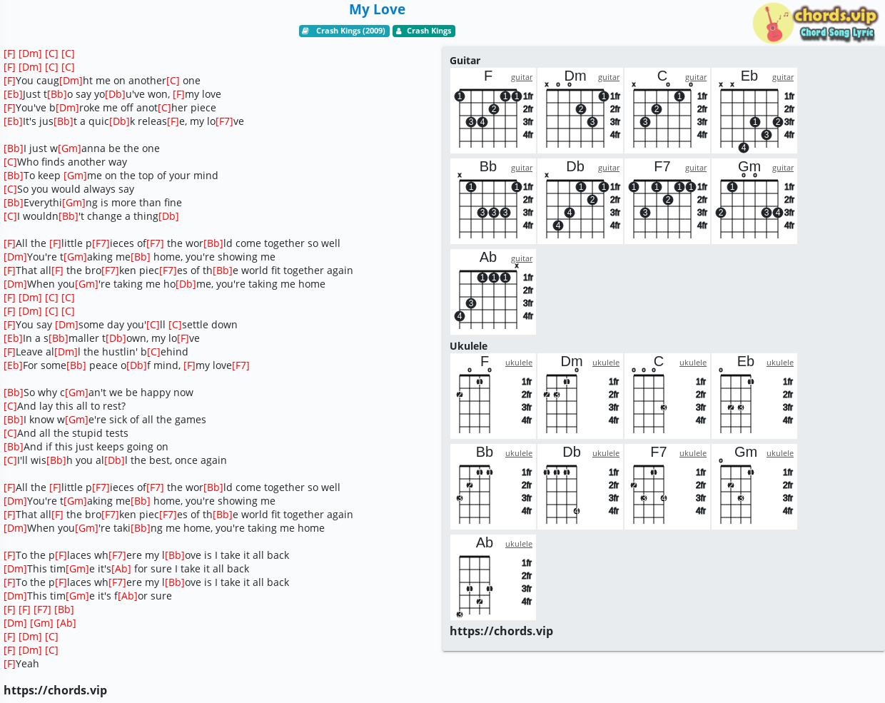 Chord My Love Crash Kings Tab Song Lyric Sheet Guitar Ukulele Chords Vip
