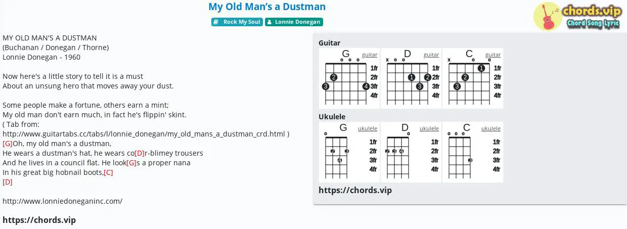 Chord My Old Man S A Dustman Lonnie Donegan Tab Song Lyric Sheet Guitar Ukulele Chords Vip