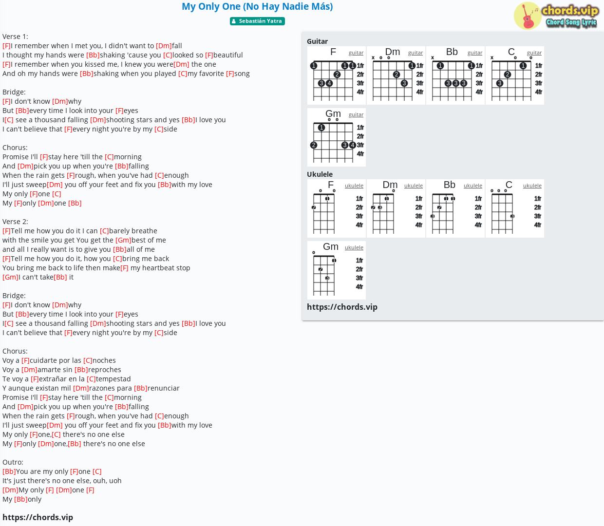 Chord My Only One No Hay Nadie Mas Sebastian Yatra Tab Song Lyric Sheet Guitar Ukulele Chords Vip
