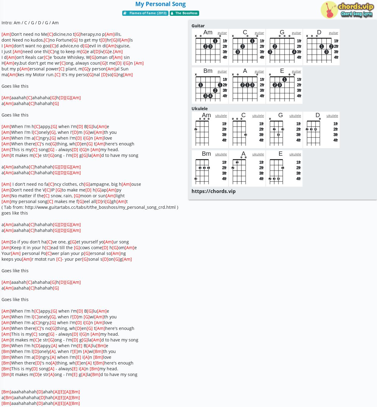 Chord My Personal Song The Bosshoss Tab Song Lyric Sheet Guitar Ukulele Chords Vip