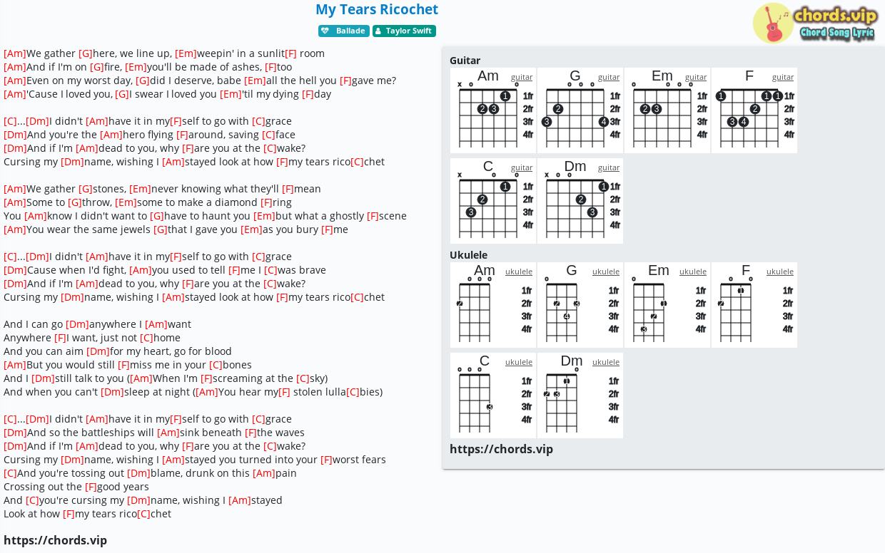 Chord My Tears Ricochet Taylor Swift Tab Song Lyric Sheet Guitar Ukulele Chords Vip