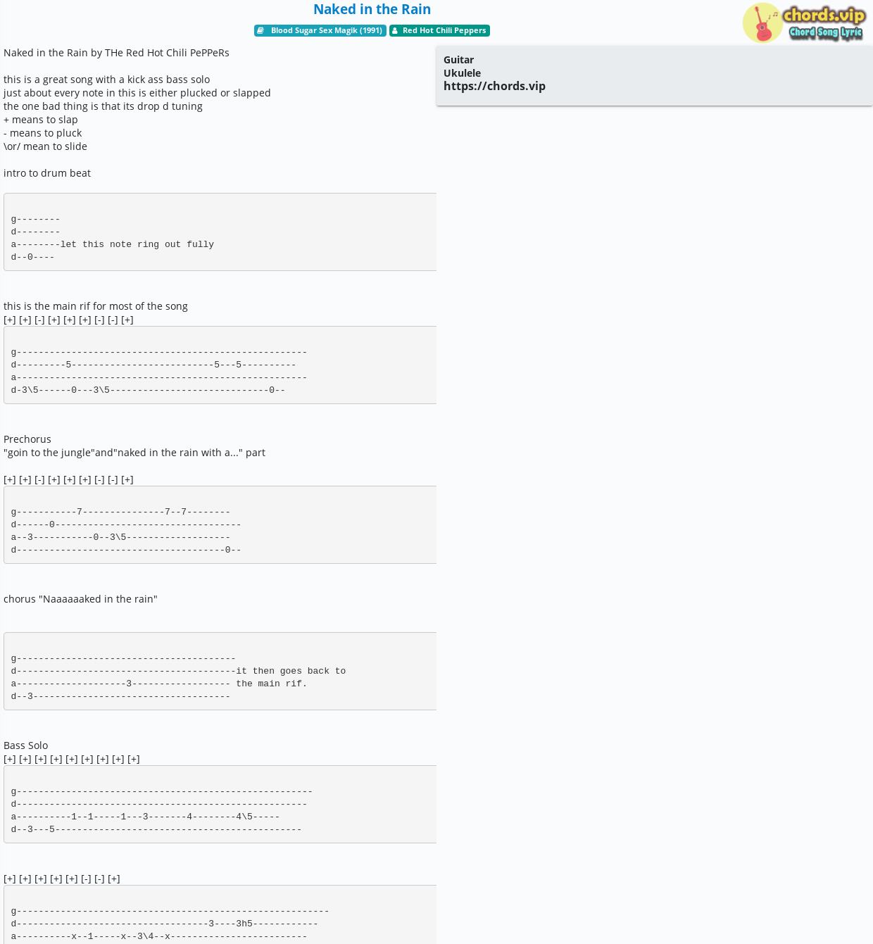 Chord: Naked in the Rain - Hot Chili Peppers - tab, song lyric, sheet, guitar, | chords.vip