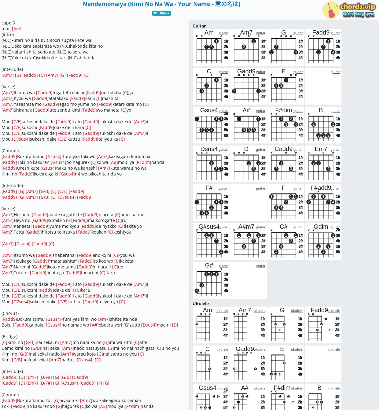 Chord Nandemonaiya Kimi No Na Wa Your Name 君の名は Kimi No Na Wa Your Name 君の名は Tab Song Lyric Sheet Guitar Ukulele Chords Vip