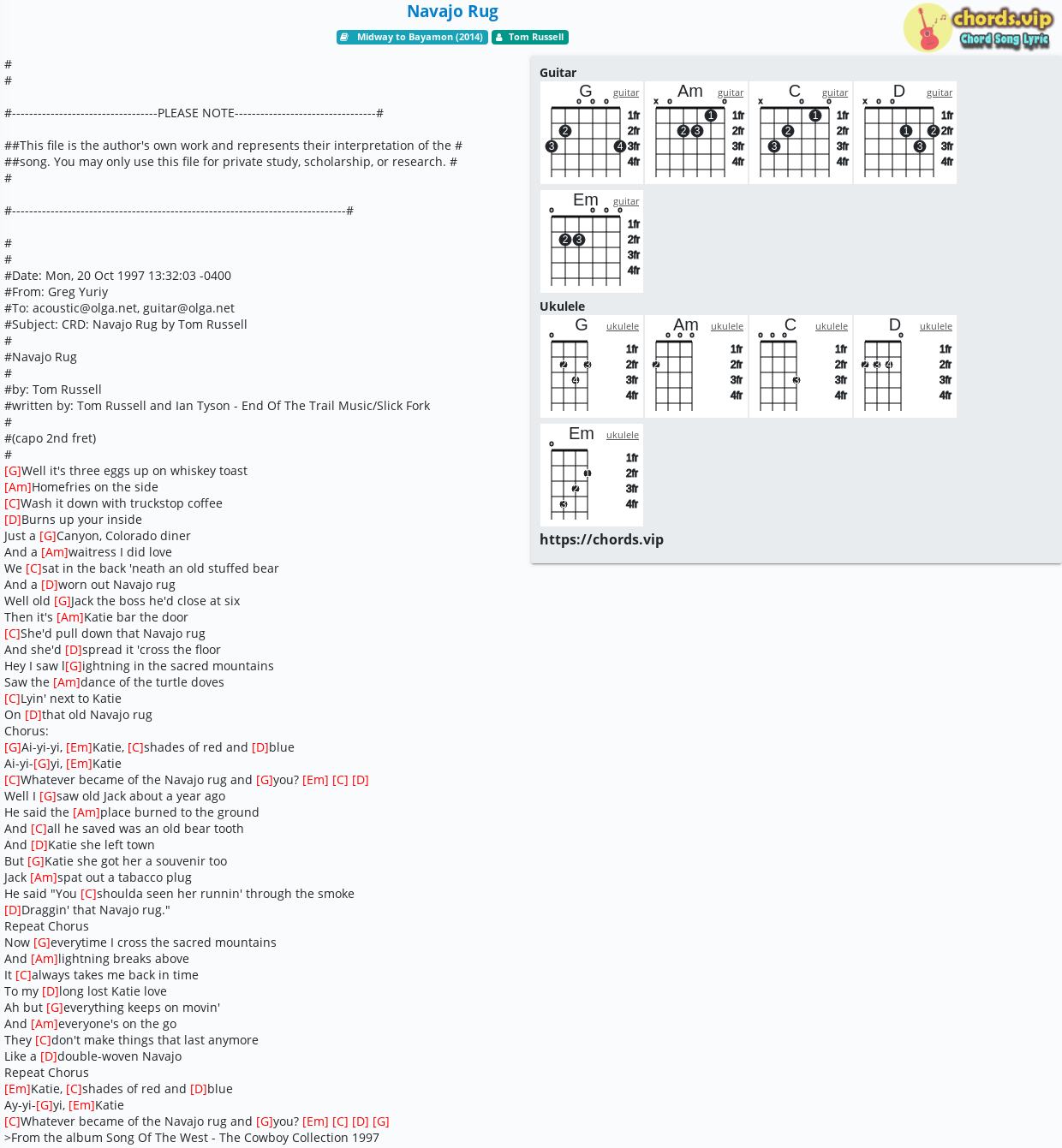Chord Navajo Rug tab, song lyric, sheet, guitar, ukulele chords.vip