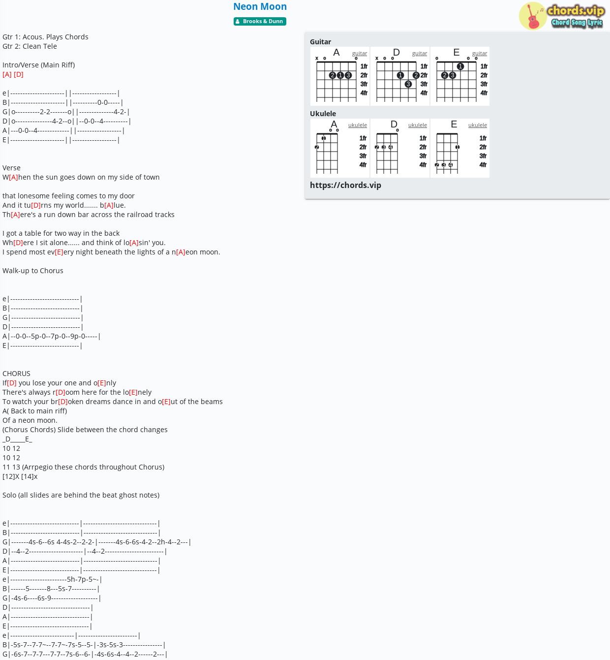 Chord Neon Moon Ac Dc Brooks Dunn Tab Song Lyric Sheet Guitar Ukulele Chords Vip