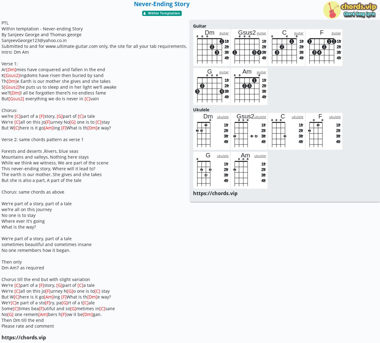 Chord Never Ending Story Within Temptation Tab Song Lyric Sheet Guitar Ukulele Chords Vip