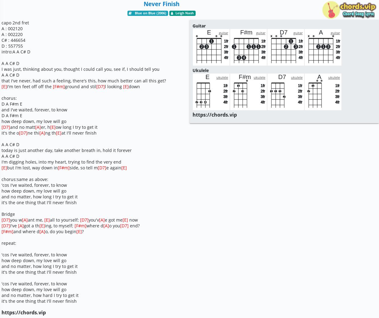Chord Never Finish Leigh Nash Tab Song Lyric Sheet Guitar Ukulele Chords Vip