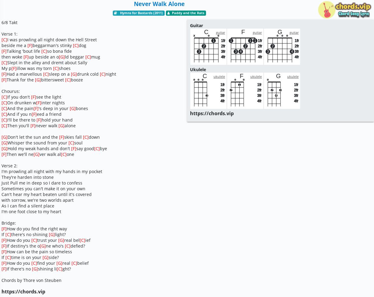 Chord Never Walk Alone Paddy And The Rats Tab Song Lyric Sheet Guitar Ukulele Chords Vip