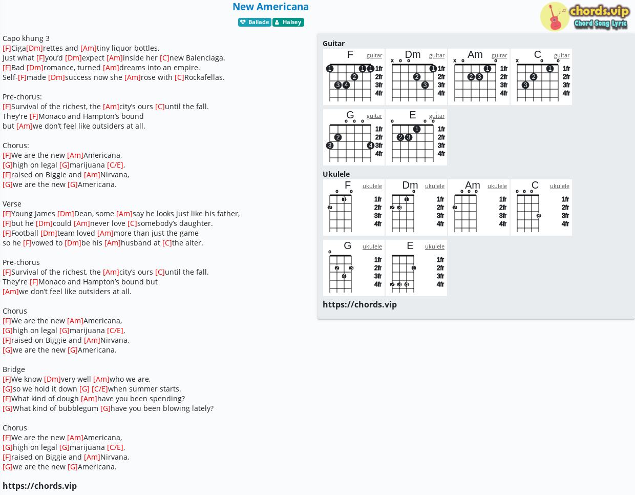 Trænge ind type Accepteret Chord: New Americana - Halsey - tab, song lyric, sheet, guitar, ukulele |  chords.vip