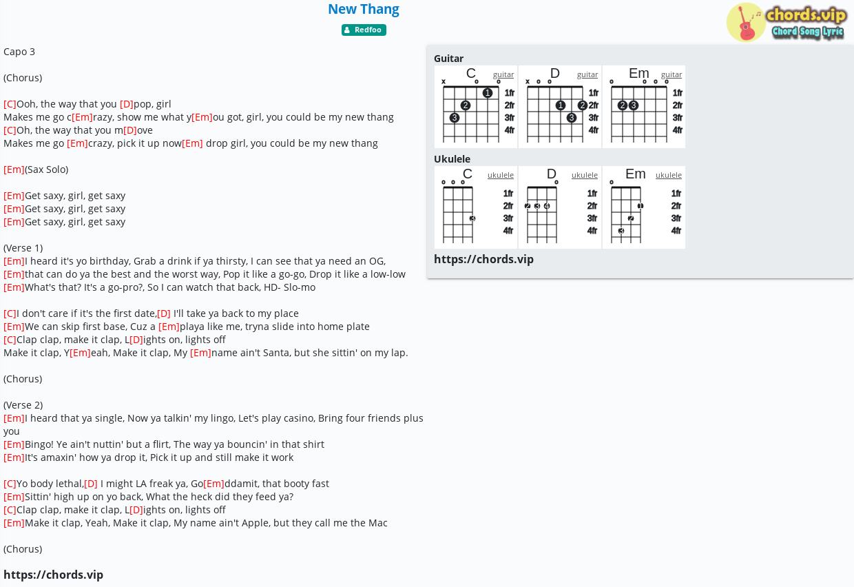 Chord New Thang Redfoo Tab Song Lyric Sheet Guitar Ukulele Chords Vip