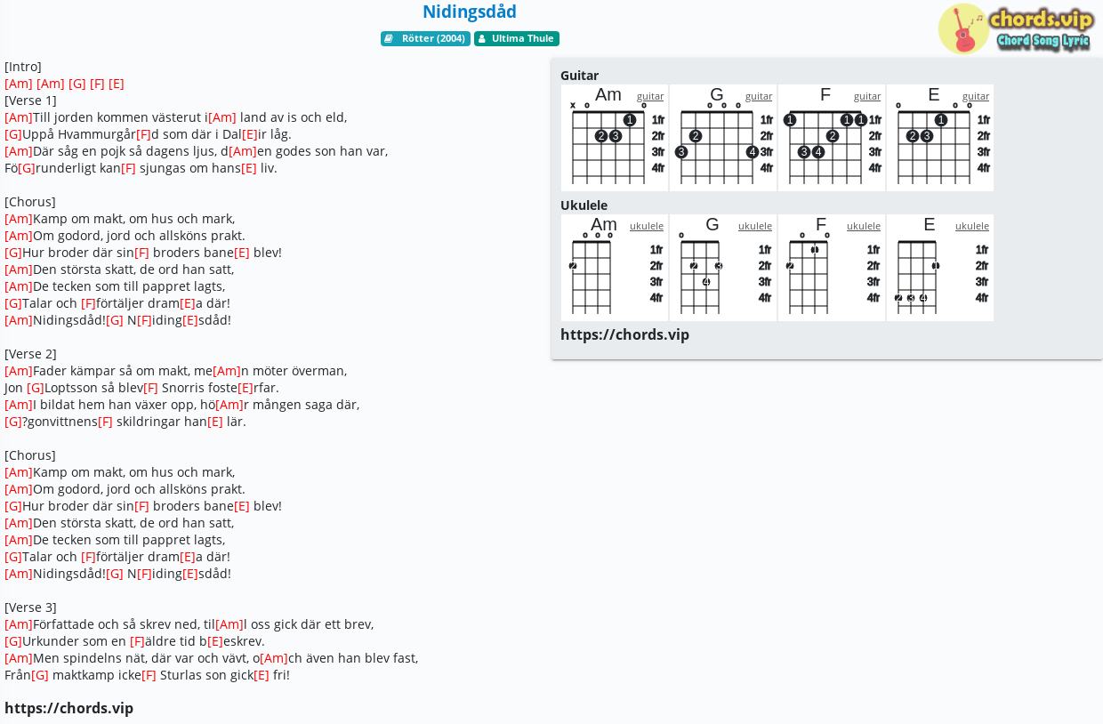 Chord Nidingsdad Ultima Thule Tab Song Lyric Sheet Guitar Ukulele Chords Vip