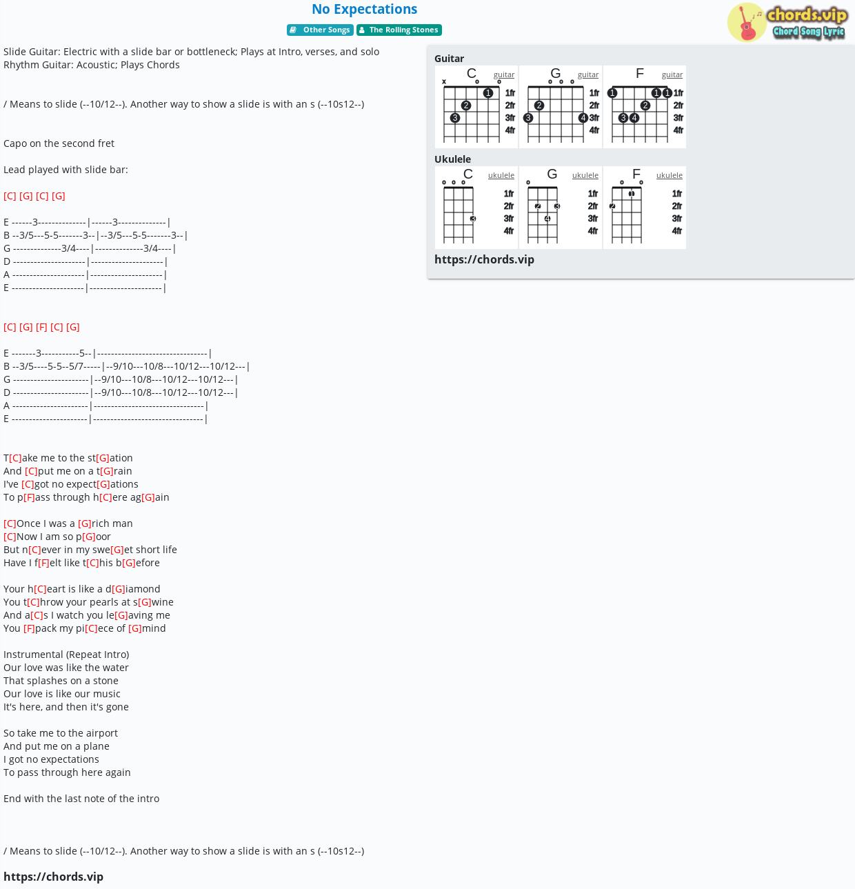 How To Play No Expectations On Guitar Chord: No Expectations - tab, song lyric, sheet, guitar, ukulele