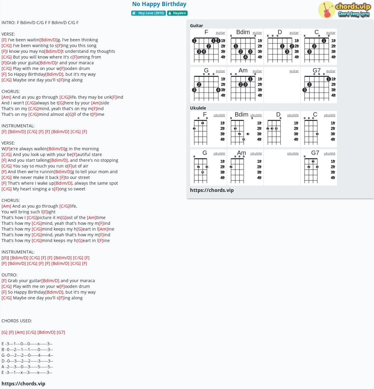 Chord No Happy Birthday Hayden Tab Song Lyric Sheet Guitar Ukulele Chords Vip