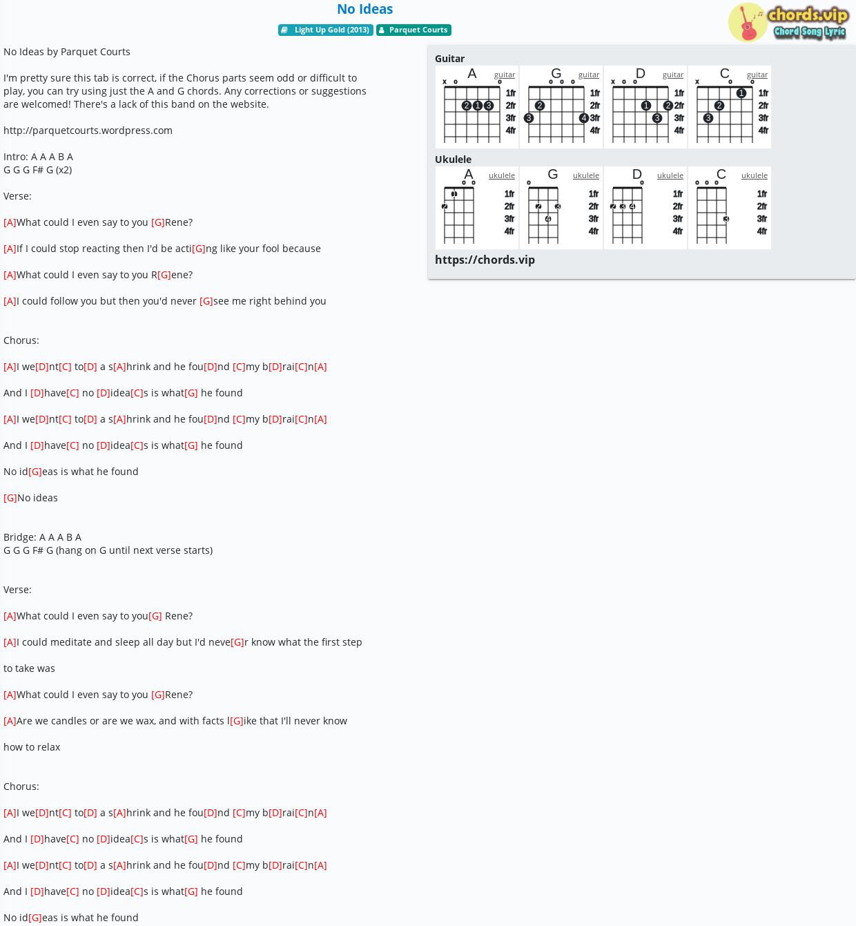 Chord No Ideas Parquet Courts Tab Song Lyric Sheet Guitar Ukulele Chords Vip