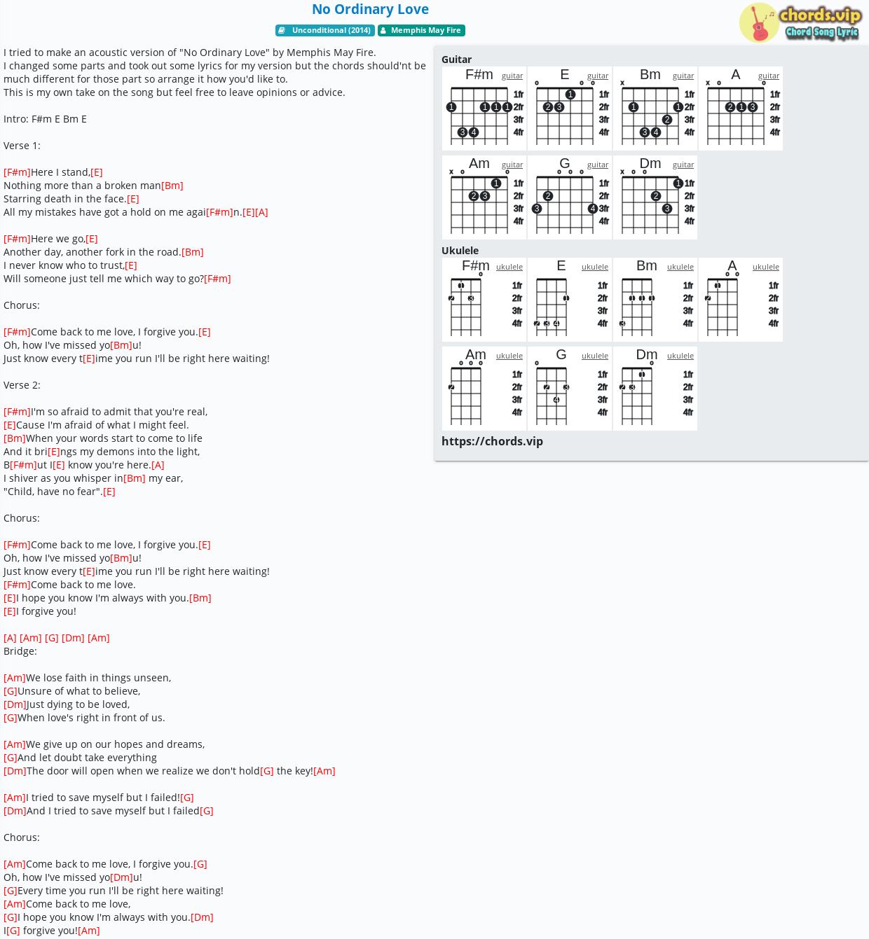 Chord: No Ordinary Love Memphis Fire - tab, song lyric, sheet, ukulele | chords.vip