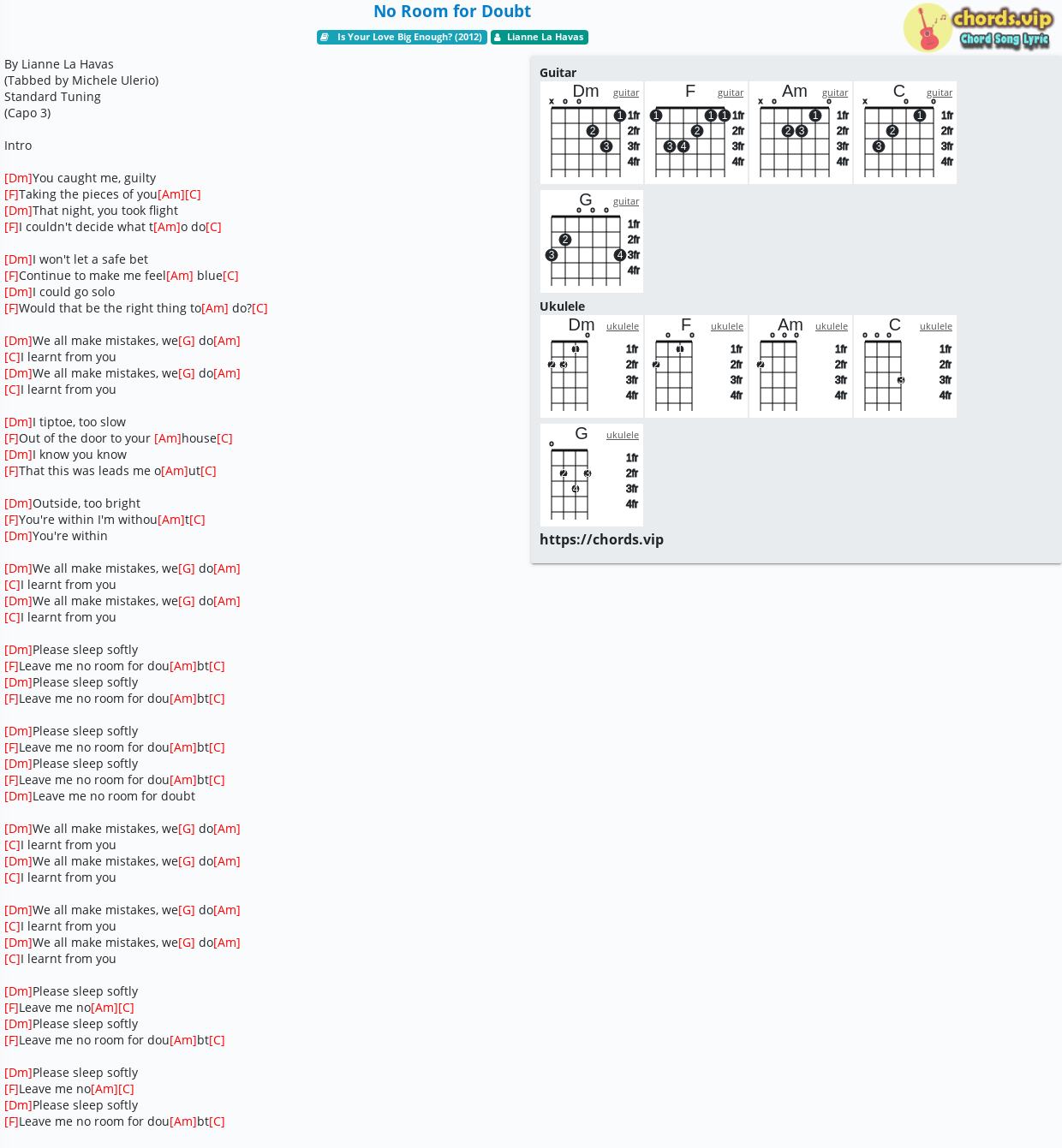 Chord No Room For Doubt Lianne La Havas Tab Song Lyric Sheet Guitar Ukulele Chords Vip