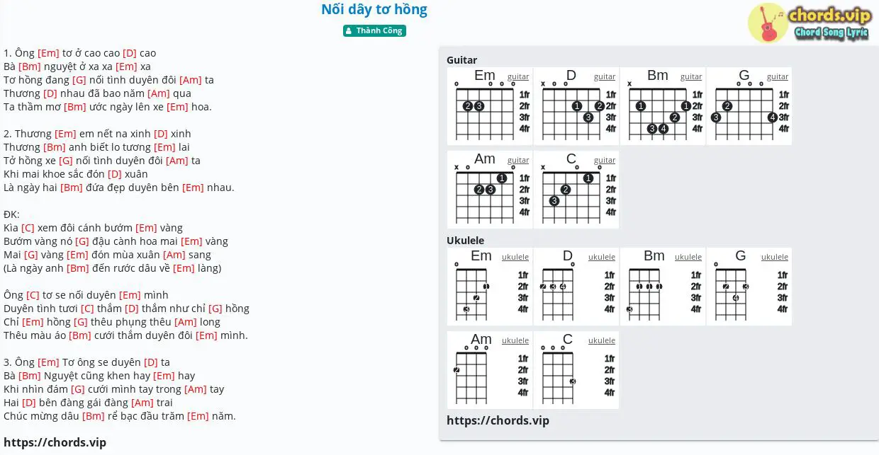 Hợp Âm: Nối Dây Tơ Hồng - Thành Công - Cảm Âm, Tab Guitar, Ukulele - Lời  Bài Hát | Chords.Vip