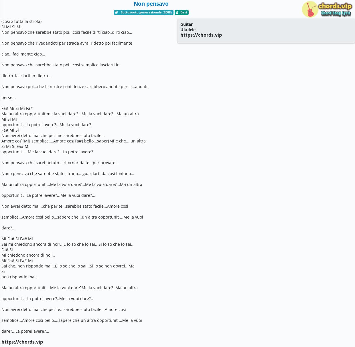 Chord Non Pensavo Dari Tab Song Lyric Sheet Guitar Ukulele Chords Vip