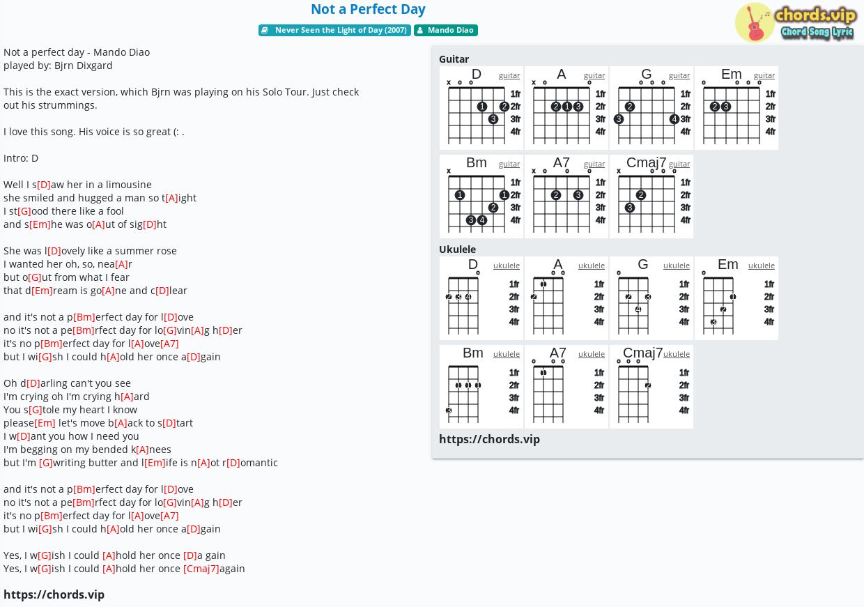 Chord Not A Perfect Day Mando Diao Tab Song Lyric Sheet Guitar Ukulele Chords Vip