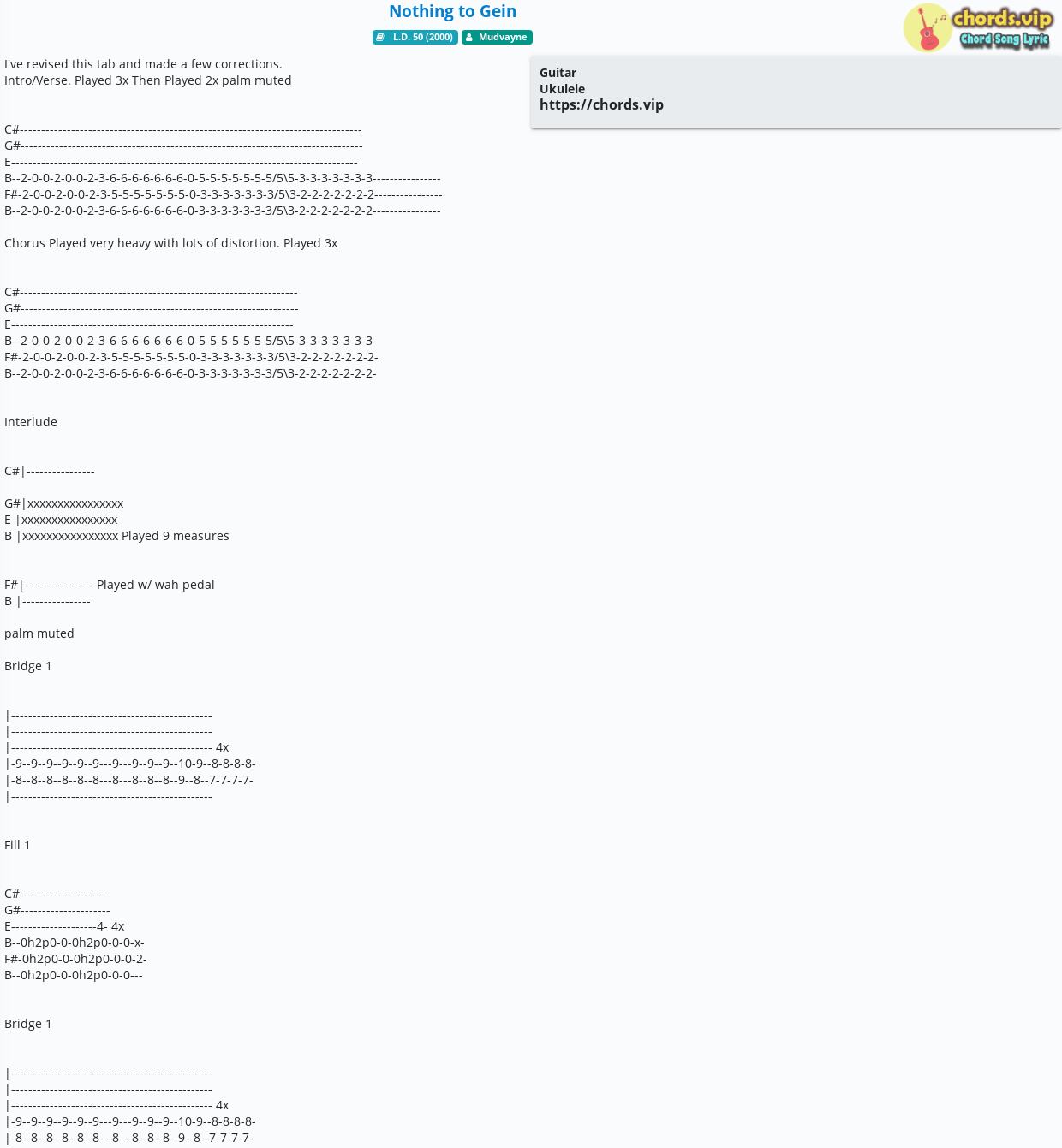 Chord Nothing to Gein Mudvayne tab, song lyric, sheet, guitar