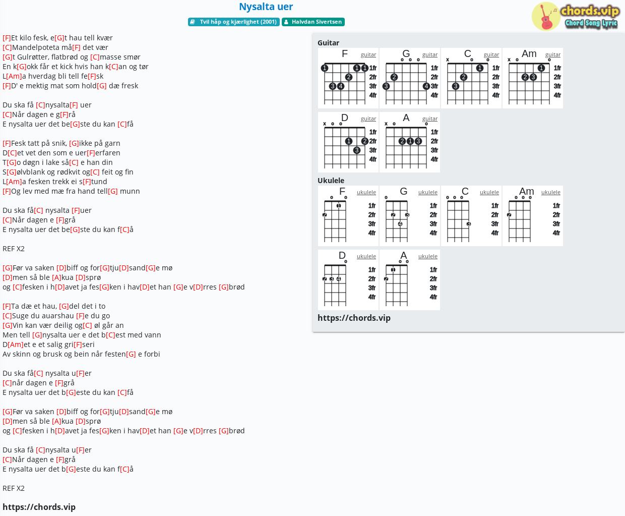 Chord Nysalta Uer Halvdan Sivertsen Tab Song Lyric Sheet Guitar Ukulele Chords Vip