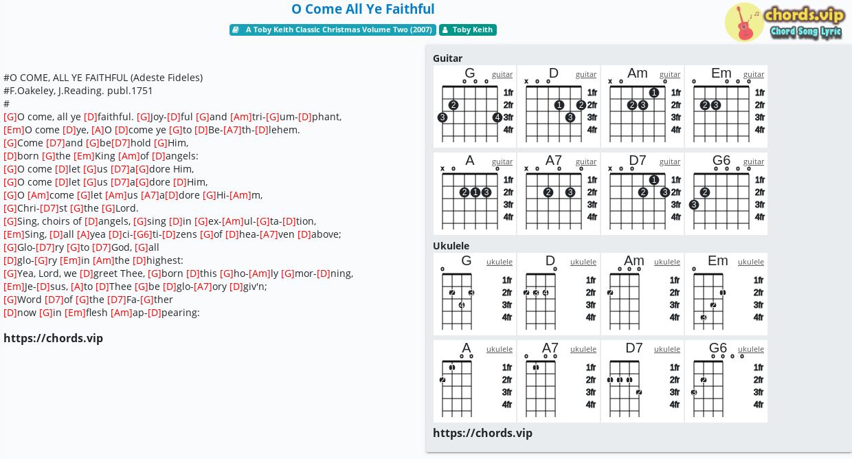 Hợp Am O Come All Ye Faithful Toby Keith Cảm Am Tab Guitar Ukulele Lời Bai Hat Chords Vip