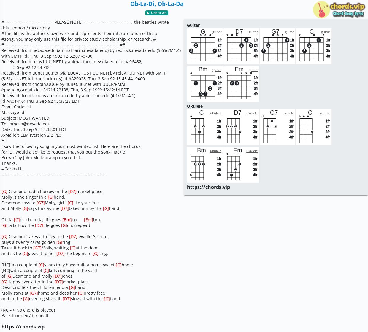 Chord Ob La Di Ob La Da The Beatles Unknown Tab Song Lyric Sheet Guitar Ukulele Chords Vip