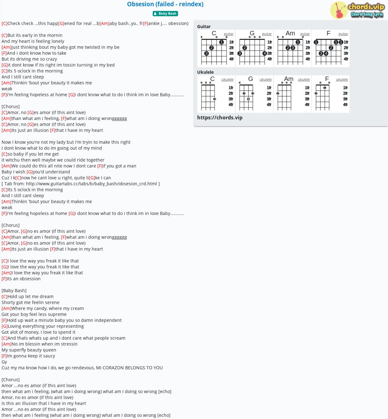 Chord Obsesion Failed Reindex Baby Bash Tab Song Lyric Sheet Guitar Ukulele Chords Vip