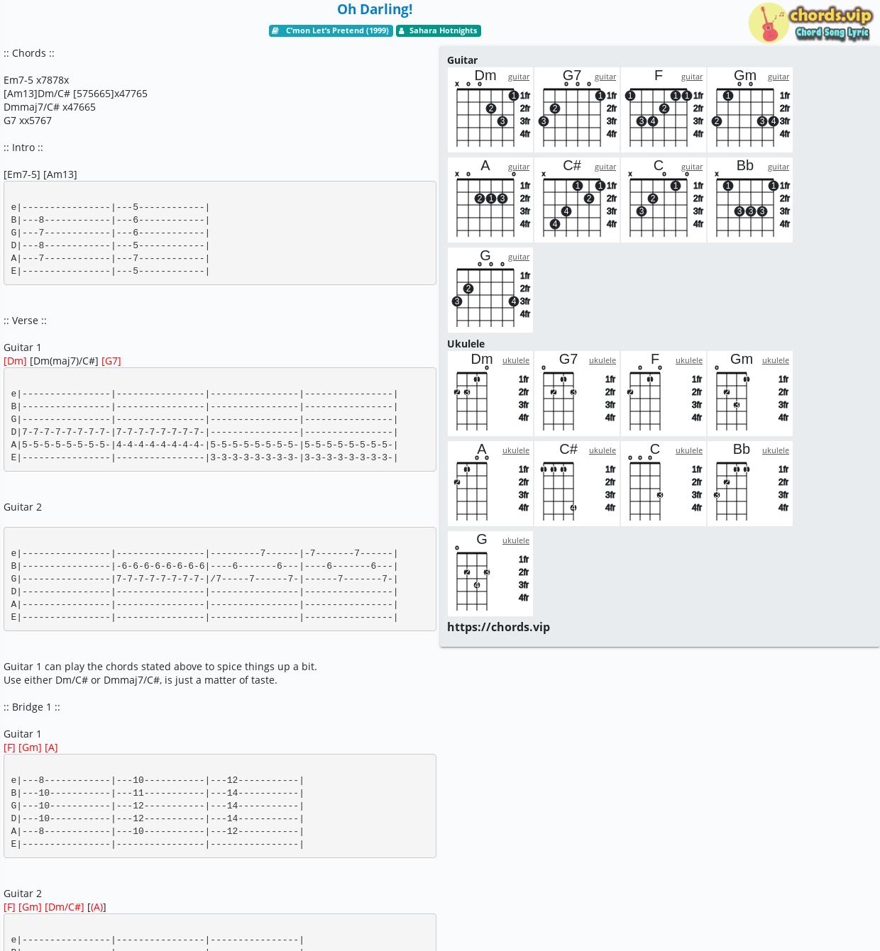 Hợp Am Oh Darling Sahara Hotnights Cảm Am Tab Guitar Ukulele Lời Bai Hat Chords Vip