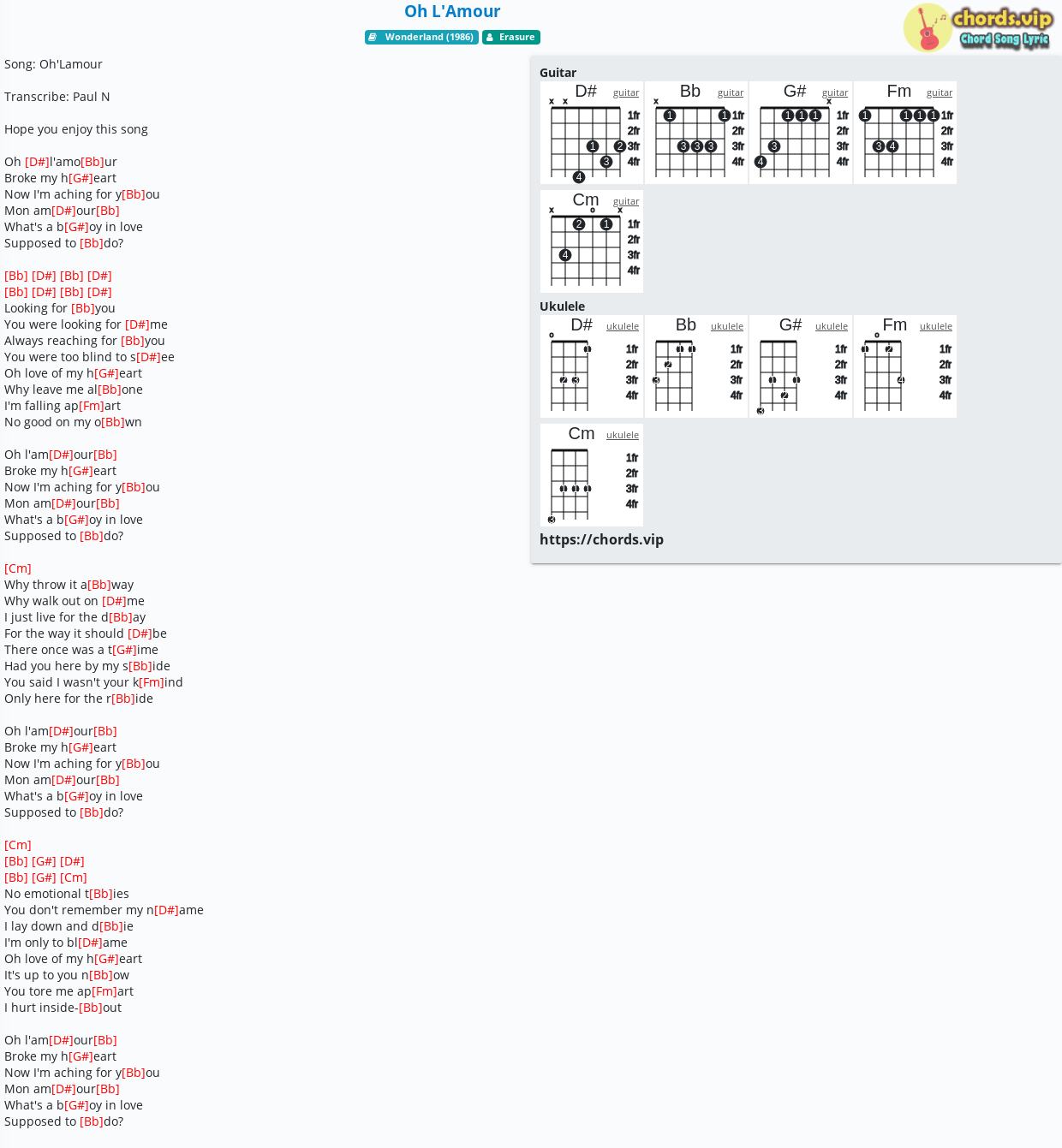 Chord Oh L Amour Erasure Tab Song Lyric Sheet Guitar Ukulele Chords Vip