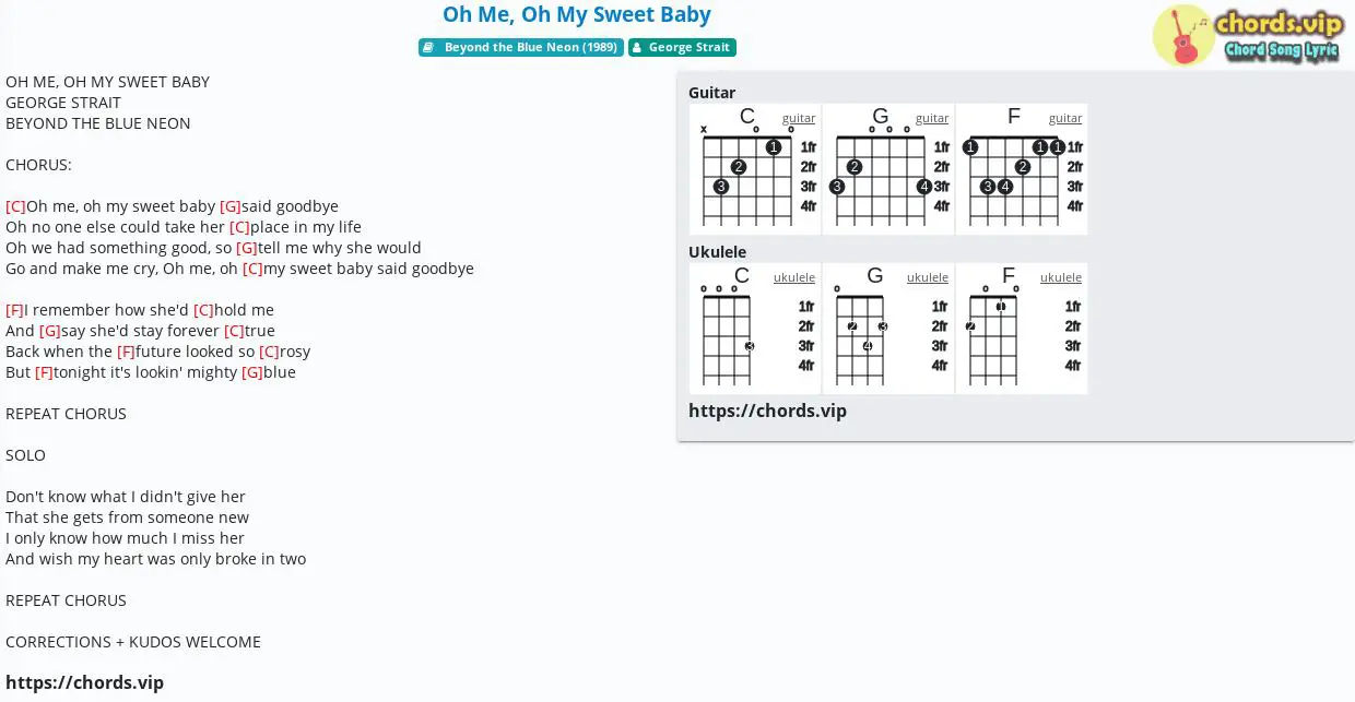 Chord Oh Me Oh My Sweet Baby George Strait Tab Song Lyric Sheet Guitar Ukulele Chords Vip