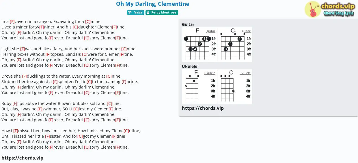 Chord Oh My Darling Clementine Percy Montrose Tab Song Lyric Sheet Guitar Ukulele Chords Vip
