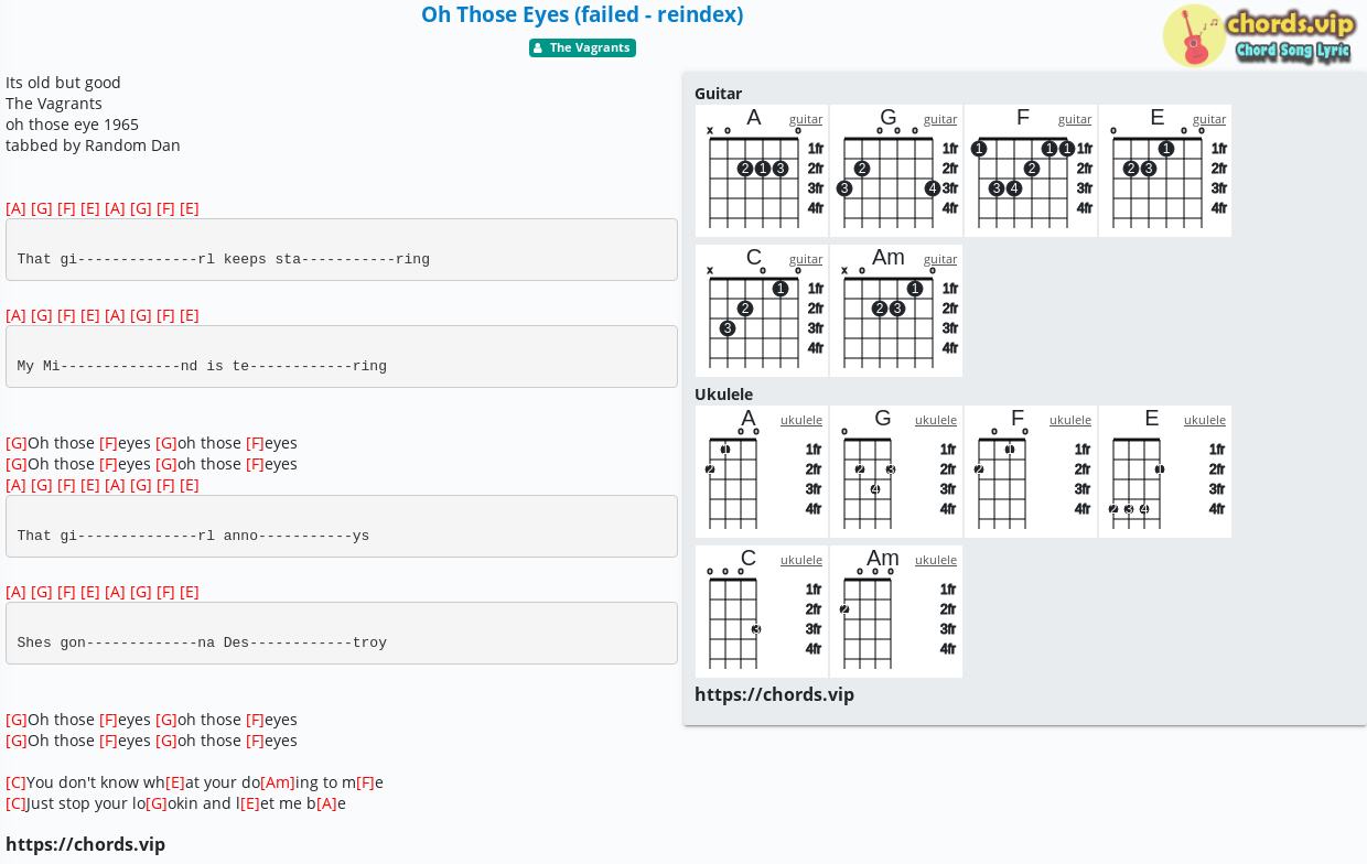 Chord Oh Those Eyes Failed Reindex The Vagrants Tab Song Lyric Sheet Guitar Ukulele Chords Vip